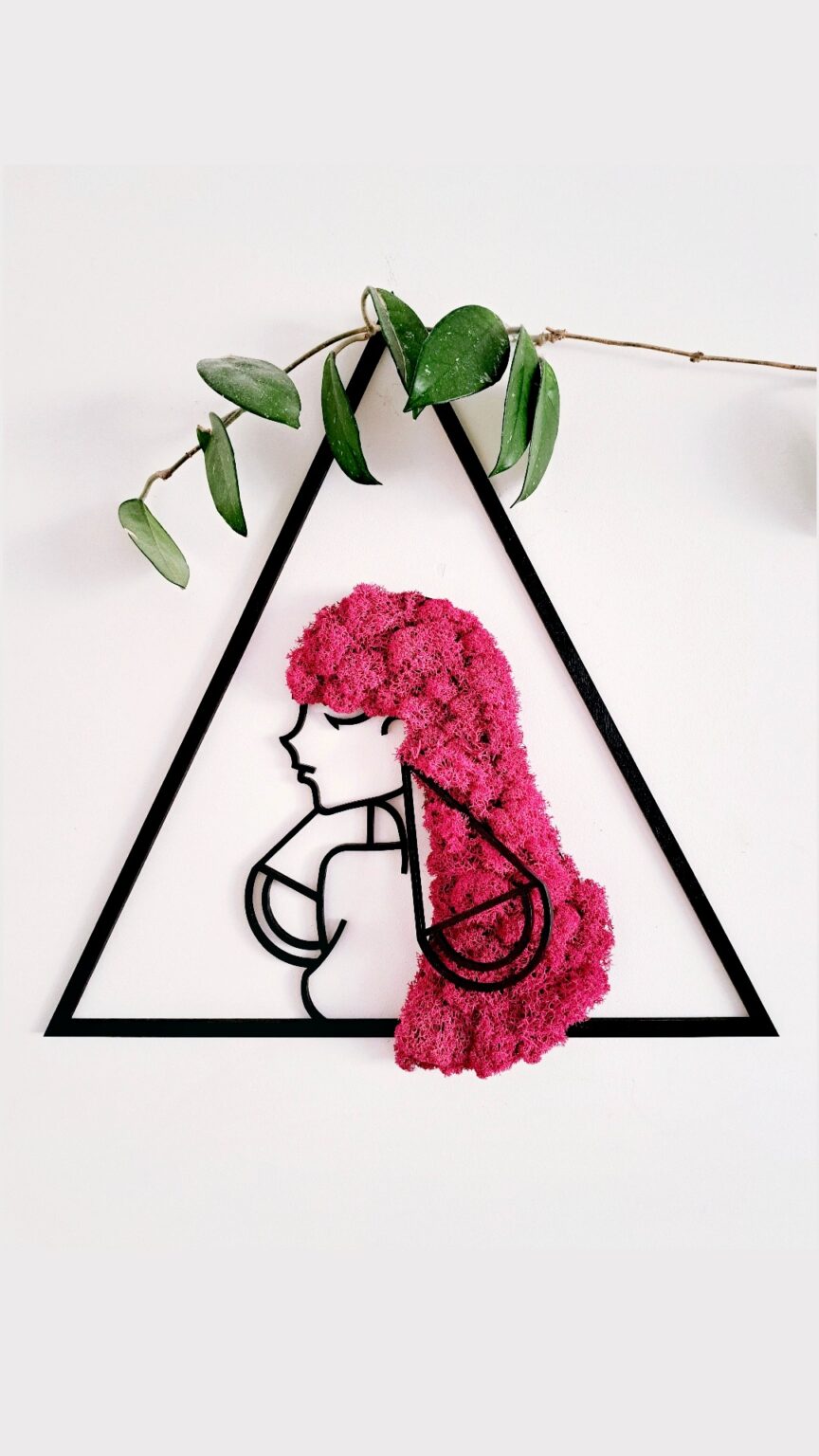 Dekoracja z chrobotka – Zodiak Waga, Fuksja, Rękodzieło.