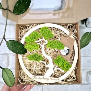 Naturalny obraz z mchu z motywem bonsai – idealny prezent handmade.
