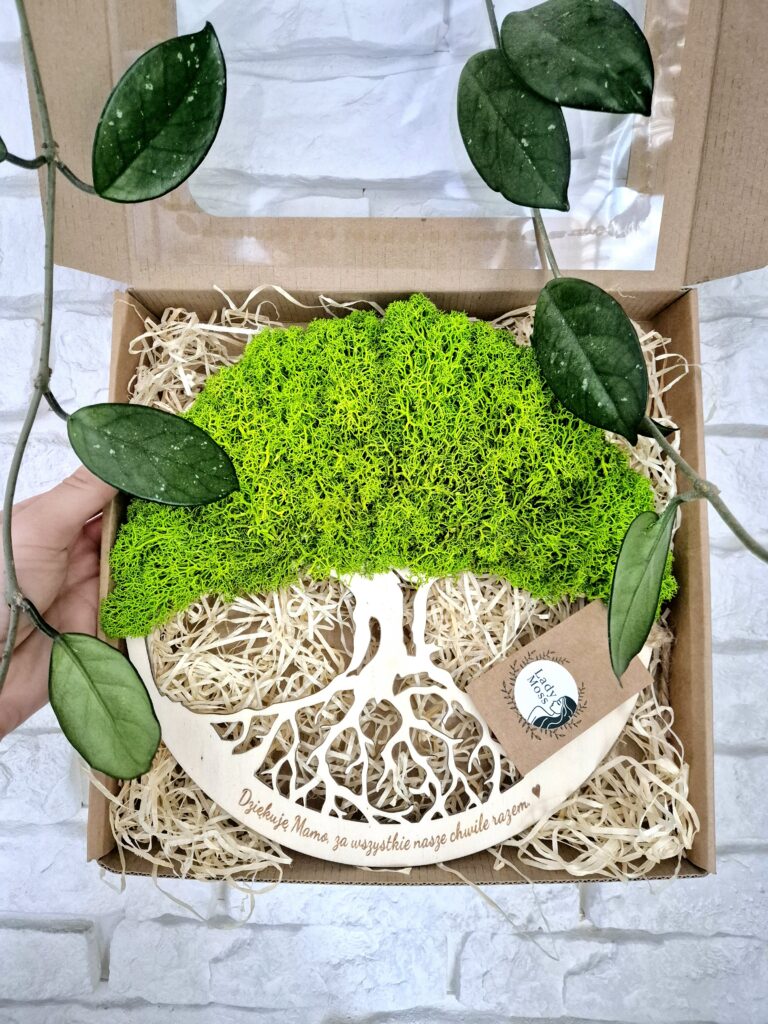 Ozdoba z chrobotka reniferowego w pudełku – wyjątkowy prezent z podziękowaniem dla mamy.