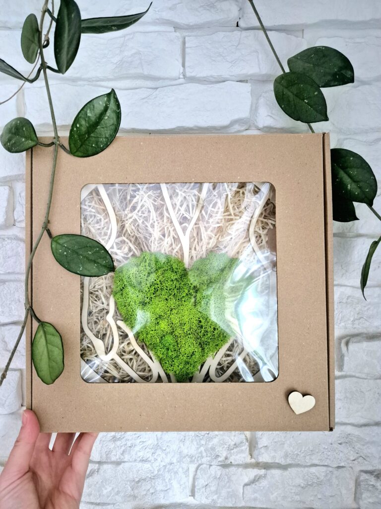 Prezent z chrobotka reniferowego zapakowany na prezent.