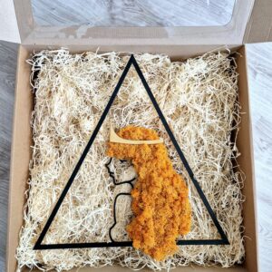 Dekoracja ścienna znak zodiaku Lew. Kobieta Lew z pomarańczowymi włosami z chrobotka reniferowego ze złotą koroną na głowie.