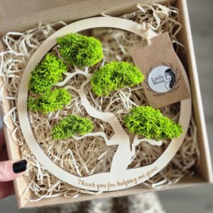 Dekoracja bonsai w obręczy 20 cm z napisem Thank you for helping me grow.
